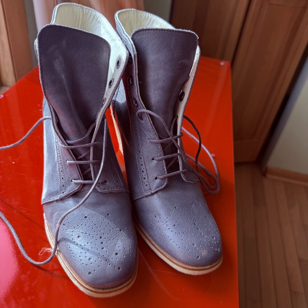 Blue Pare Gabia Lace-Up Booties | Nude Wedge Heel | Size 39